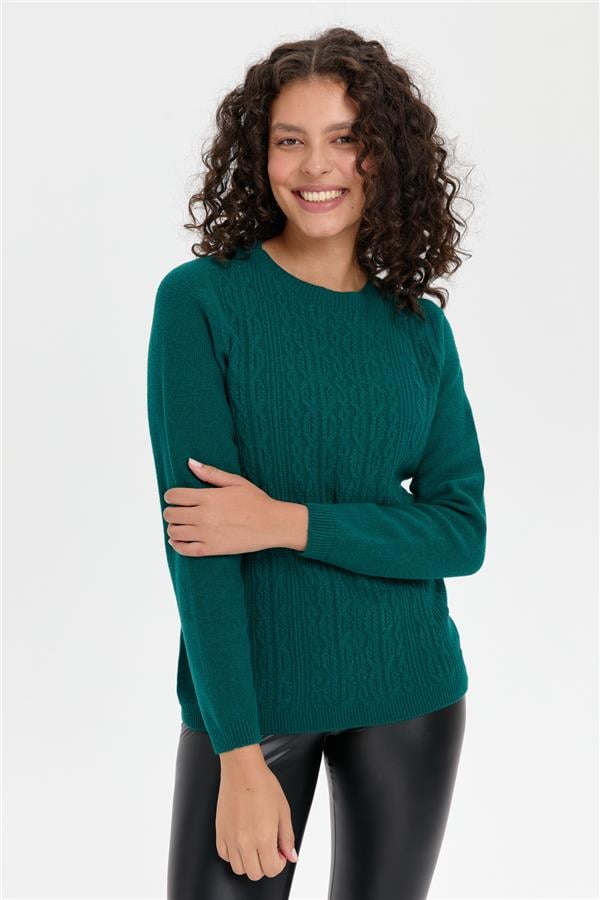 Kadın Sıfır Yaka Dikişsiz Önü Yürütmeli Yün Kazak K.Ö.başı