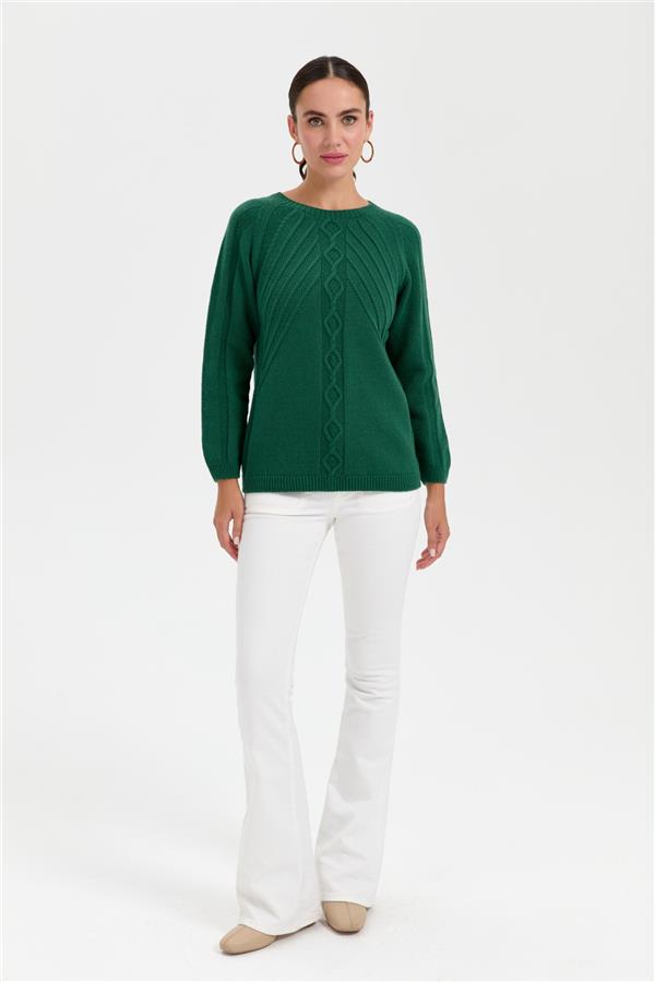 Kadın Sıfır Yaka Dkişsiz Önü Yürütmeli Yün Kazak Ö.Başı