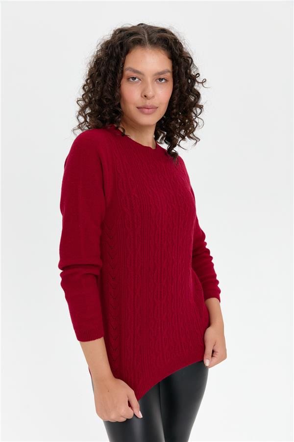 Kadın Sıfır Yaka Dikişsiz Önü Yürütmeli Yün Kazak V.Çürüğü