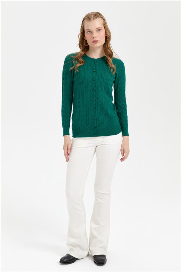 Kadın Sıfır Yaka Dikişsiz Saç Örgülü Hırka Ö.Başı