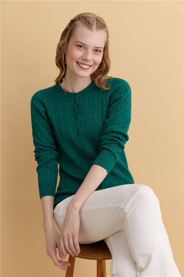 Kadın Sıfır Yaka Dikişsiz Saç Örgülü Hırka Ö.Başı