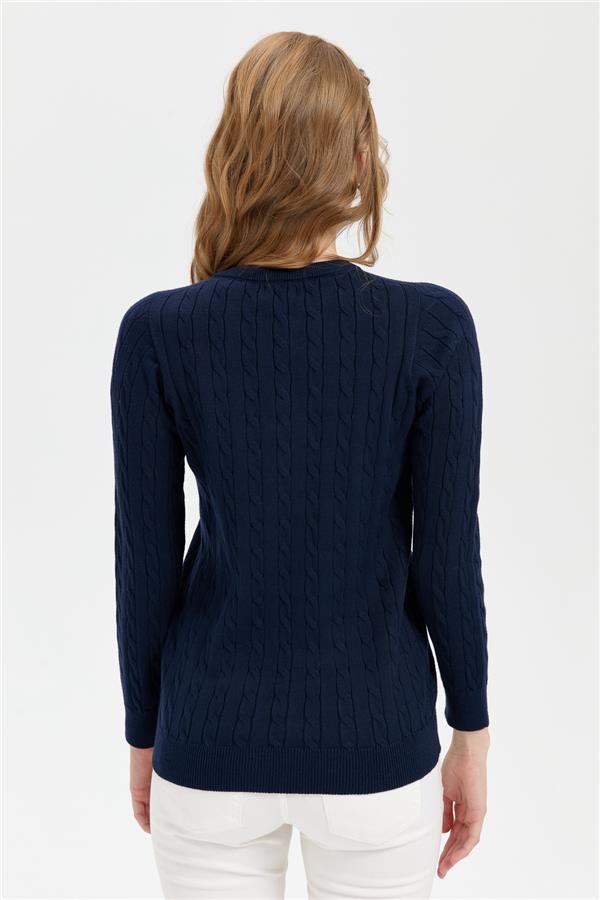 Kadın Sıfır Yaka Dikişsiz Saç Örgülü Hırka K.Lacivert