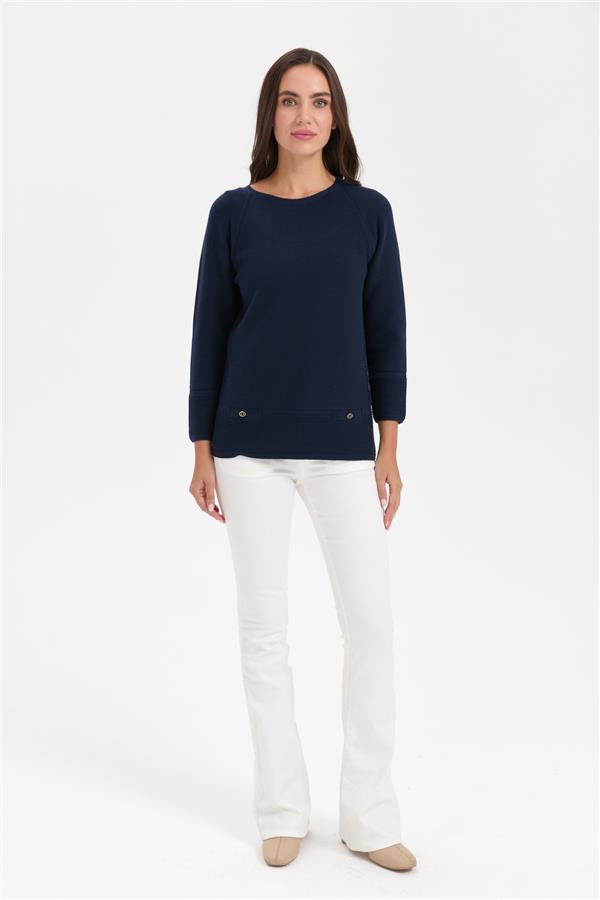 Kadın Sıfır Yaka Dikişsiz Sahte Cepli Kazak K.Lacivert