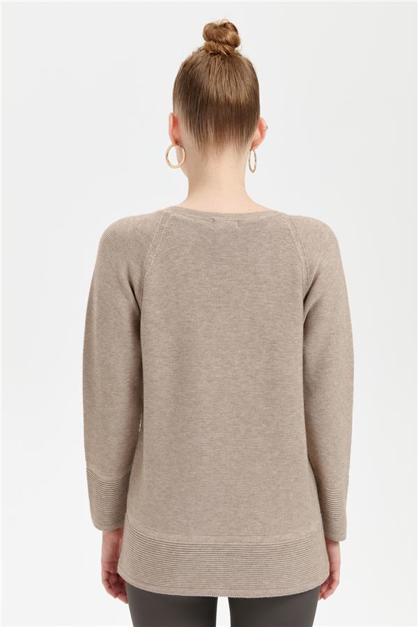 Kadın Sıfır Yaka Dikişsiz Sahte Cepli Kazak Vizon