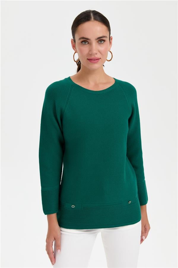 Kadın Sıfır Yaka Dikişsiz Sahte Cepli Kazak Ö.Başı