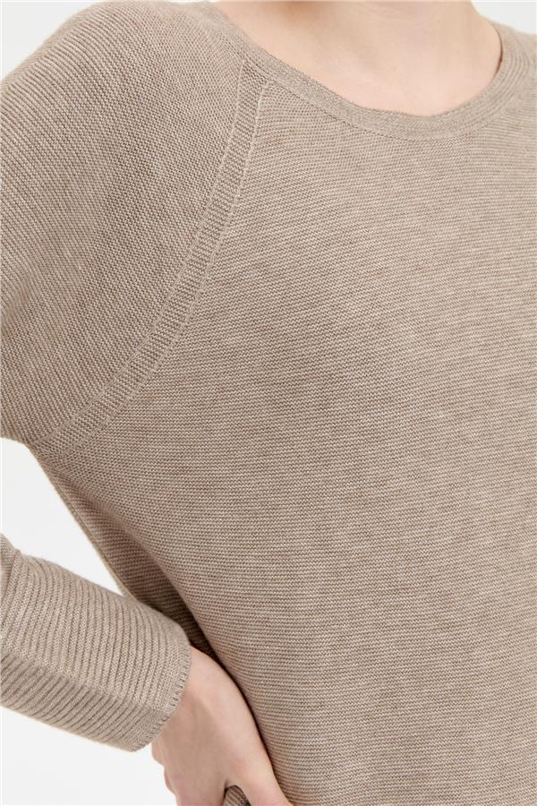 Kadın Sıfır Yaka Dikişsiz Sahte Cepli Kazak Vizon