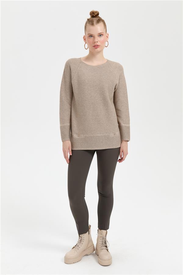 Kadın Sıfır Yaka Dikişsiz Sahte Cepli Kazak Vizon