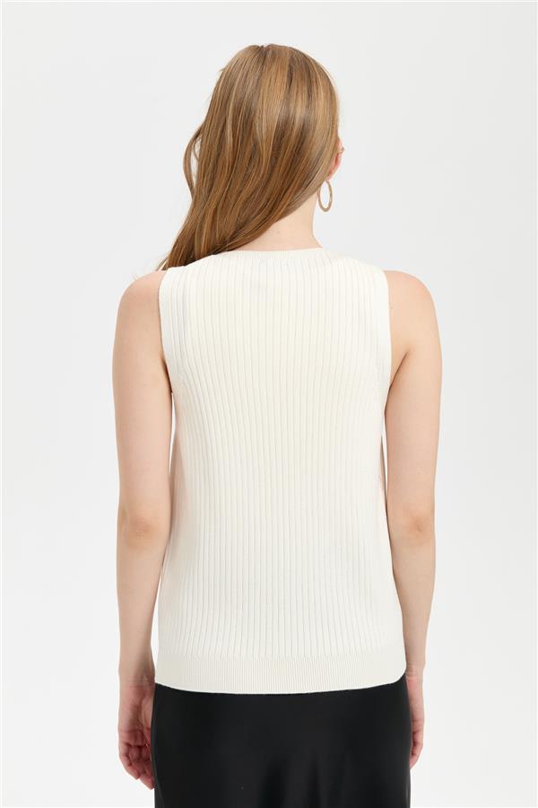 Kadın Sıfır Yaka Dikişsiz Süveter Kemik