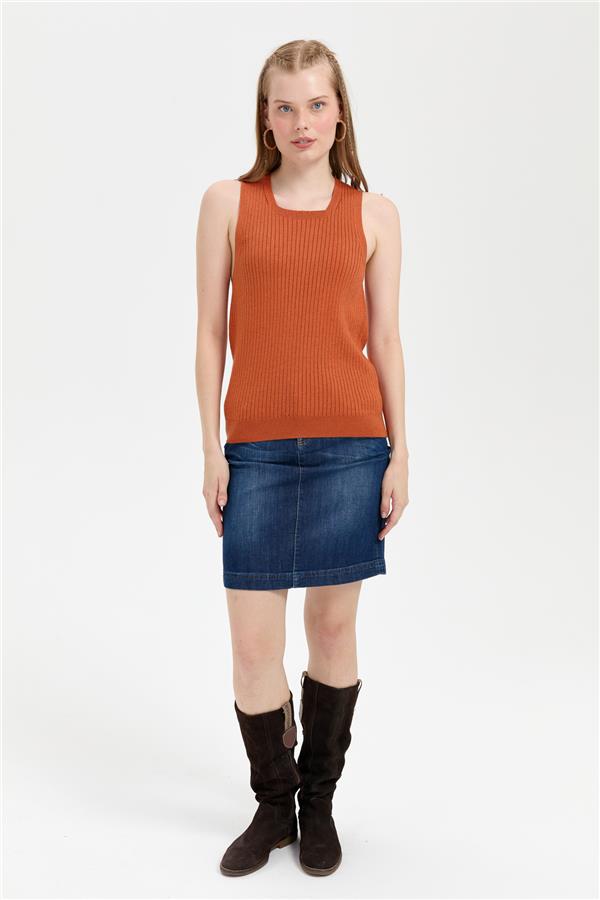 Kadın Sıfır Yaka Dikişsiz Süveter Turuncu
