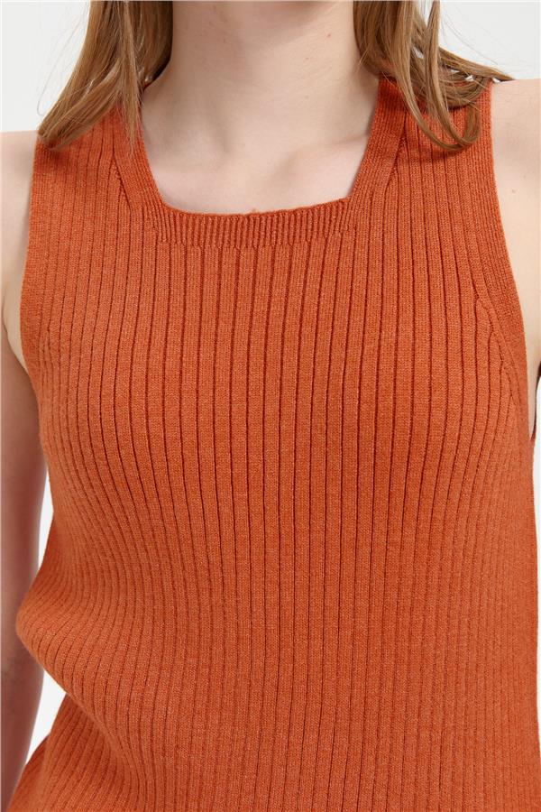 Kadın Sıfır Yaka Dikişsiz Süveter Turuncu