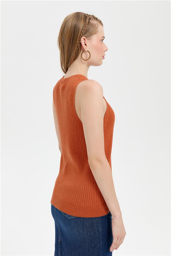 Kadın Sıfır Yaka Dikişsiz Süveter Turuncu