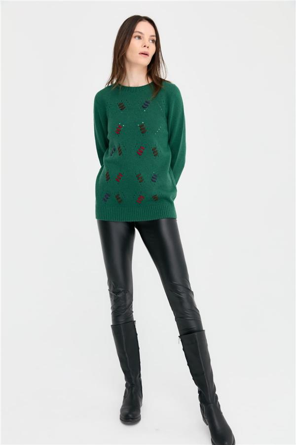 Kadın Sıfır Yaka Dikişsiz Yün Kazak Ö.Başı