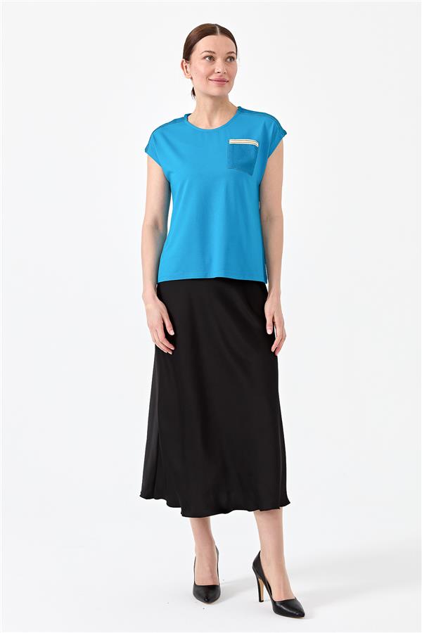 Женская футболка с круглым вырезом, низкими рукавами и люрексом цвета морской волны 