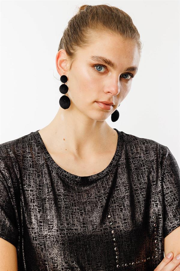 Kadın Sıfır Yaka Düşük Kollu Bluz Siyah