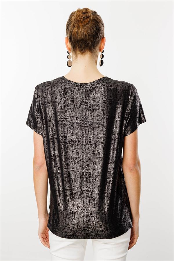 Kadın Sıfır Yaka Düşük Kollu Bluz Siyah