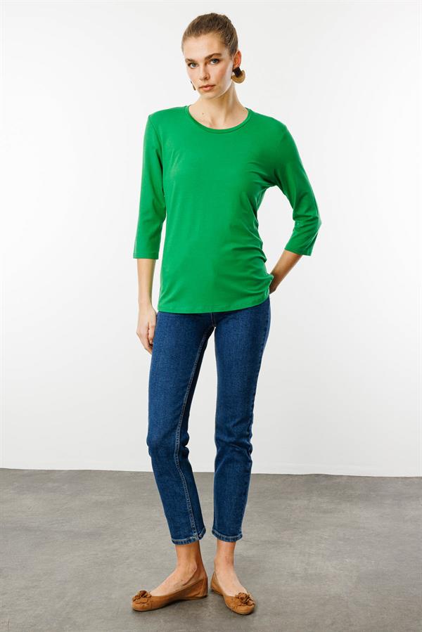Kadın Sıfır Yaka Düz Penye Bluz A.Yeşil