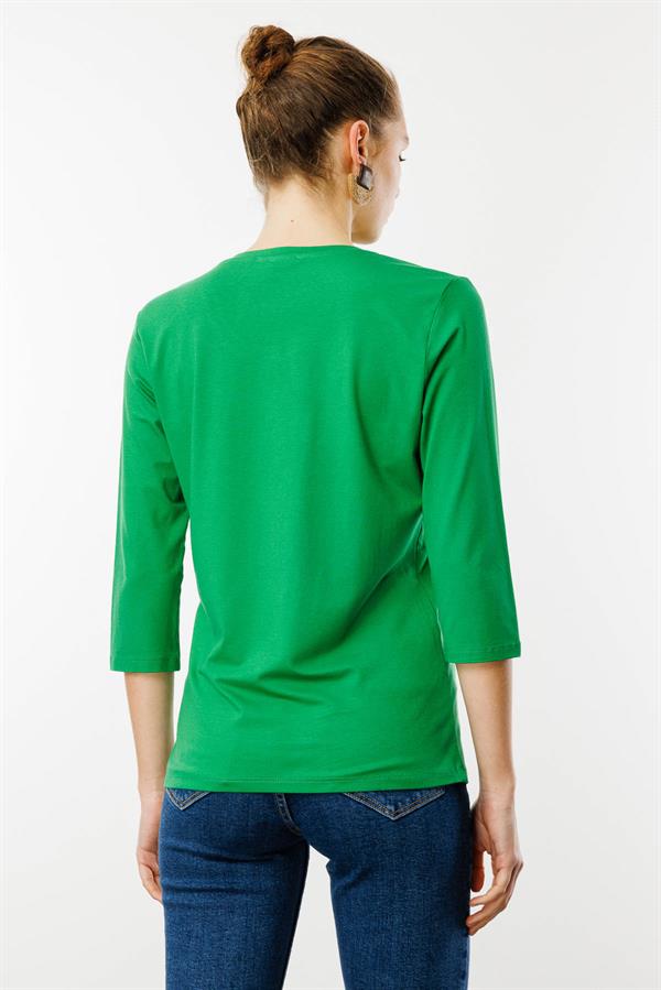 Kadın Sıfır Yaka Düz Penye Bluz A.Yeşil