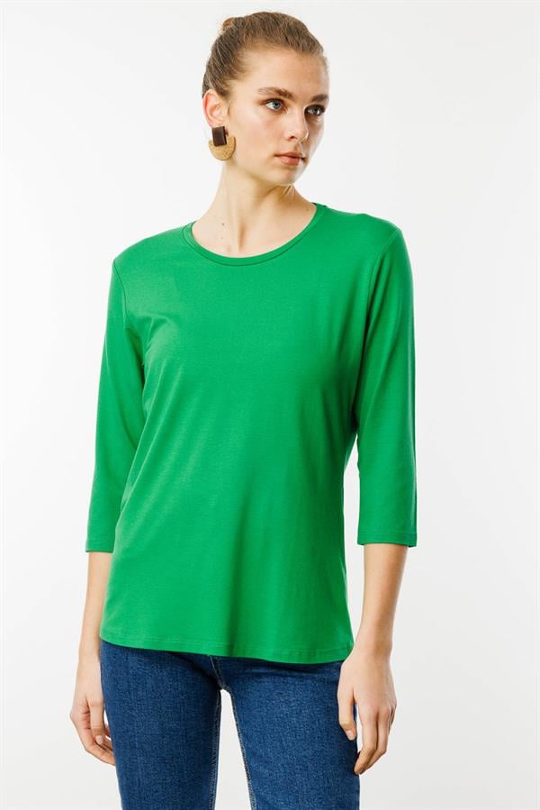 Kadın Sıfır Yaka Düz Penye Bluz A.Yeşil