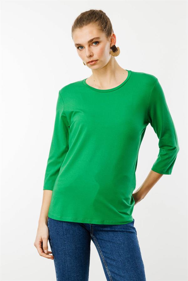 Kadın Sıfır Yaka Düz Penye Bluz A.Yeşil