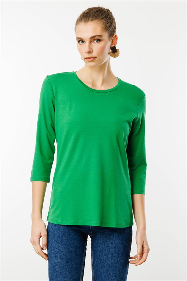 Kadın Sıfır Yaka Düz Penye Bluz A.Yeşil