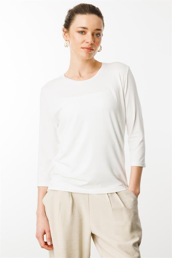 Kadın Sıfır Yaka Düz Penye Bluz Ekru