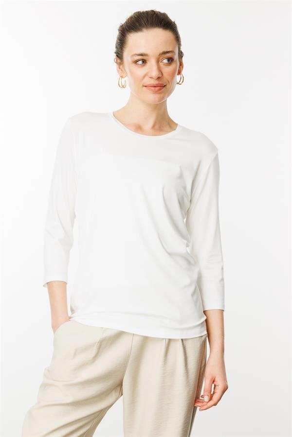 Kadın Sıfır Yaka Düz Penye Bluz Ekru