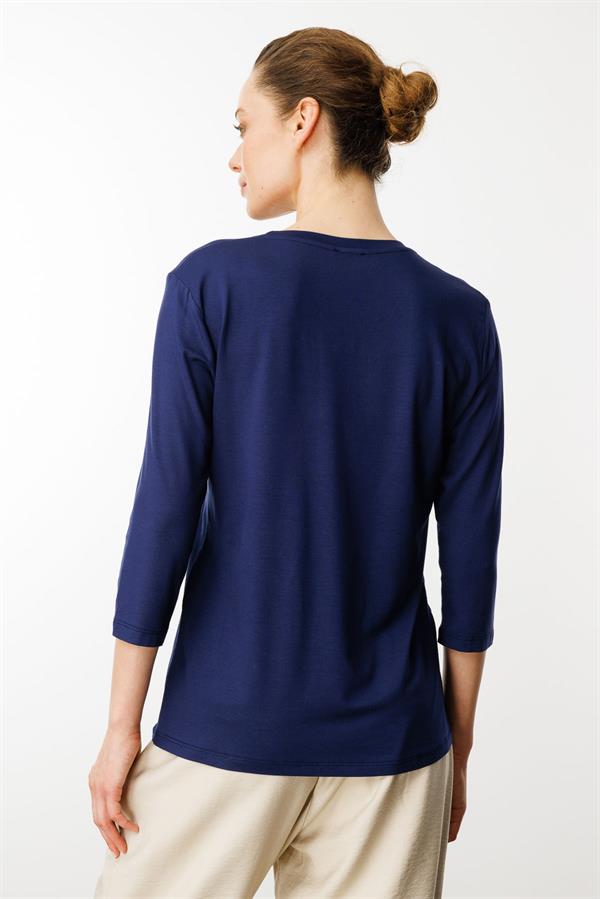 Kadın Sıfır Yaka Düz Penye Bluz Lacivert