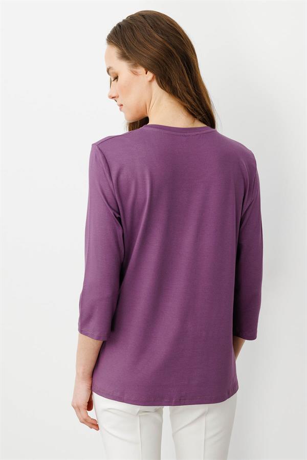 Kadın Sıfır Yaka Düz Penye Bluz Lila