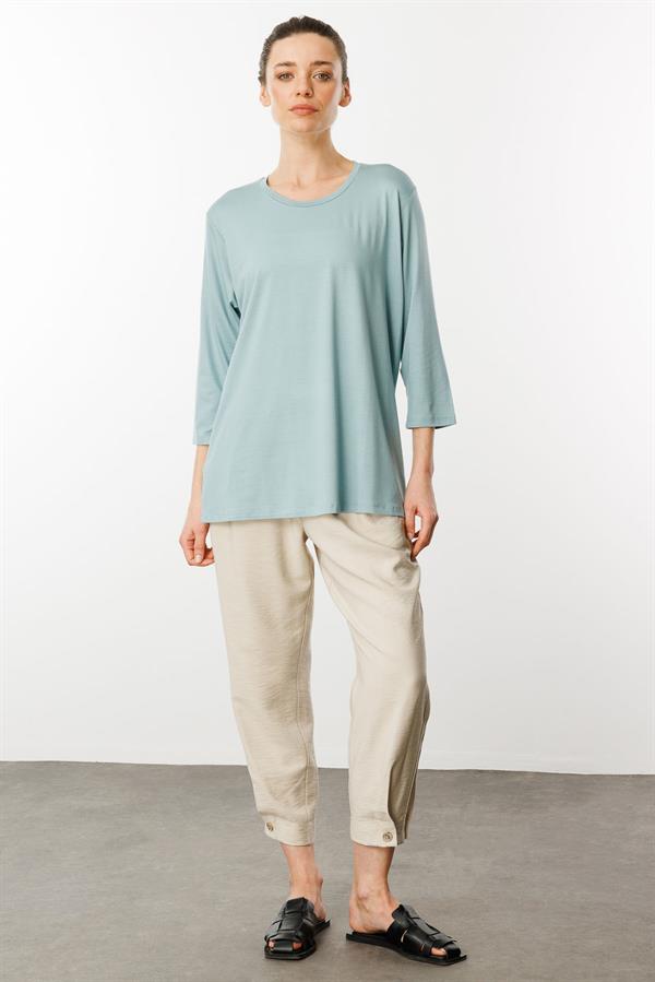 Kadın Sıfır Yaka Düz Penye Bluz Mint