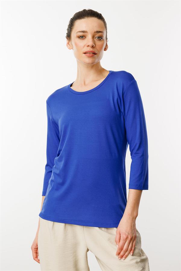 Kadın Sıfır Yaka Düz Penye Bluz Saks