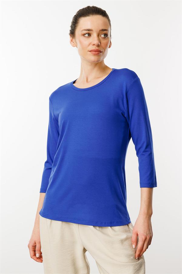 Kadın Sıfır Yaka Düz Penye Bluz Saks