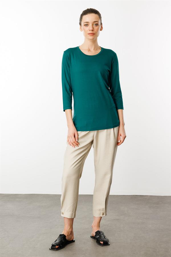 Kadın Sıfır Yaka Düz Penye Bluz Yeşil