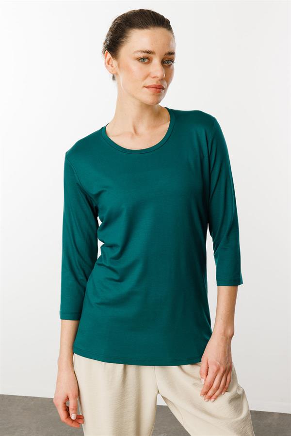 Kadın Sıfır Yaka Düz Penye Bluz Yeşil