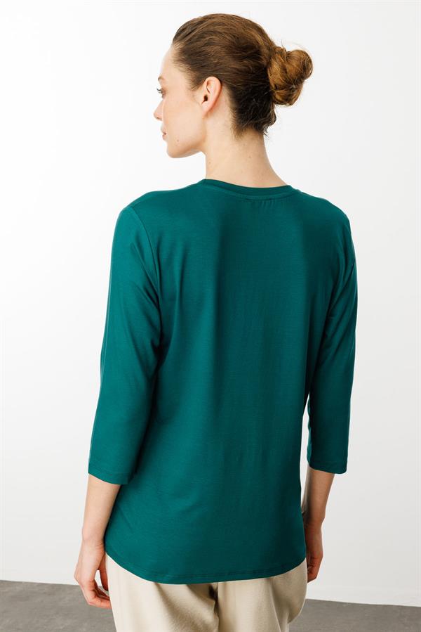 Kadın Sıfır Yaka Düz Penye Bluz Yeşil