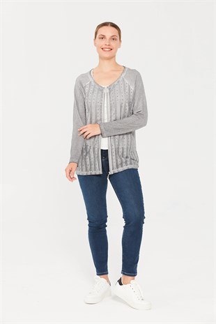 Женский трикотажный жакет на молнии серого цвета