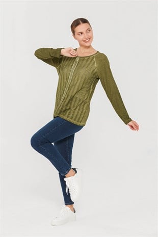 Женский трикотажный жакет на молнии цвета хаки