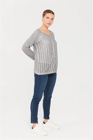 Женский трикотажный жакет на молнии серого цвета