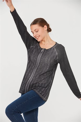 Женский трикотажный жакет на молнии черного цвета