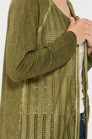 Женский трикотажный жакет на молнии цвета хаки