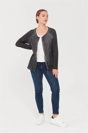 Женский трикотажный жакет на молнии черного цвета