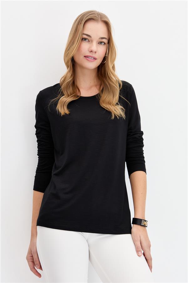 Женская базовая блузка из чесаного хлопка с круглым вырезом