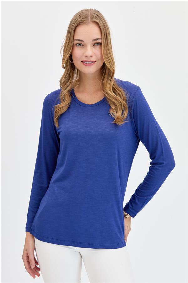 Женская базовая блузка из чесаного хлопка с круглым вырезом