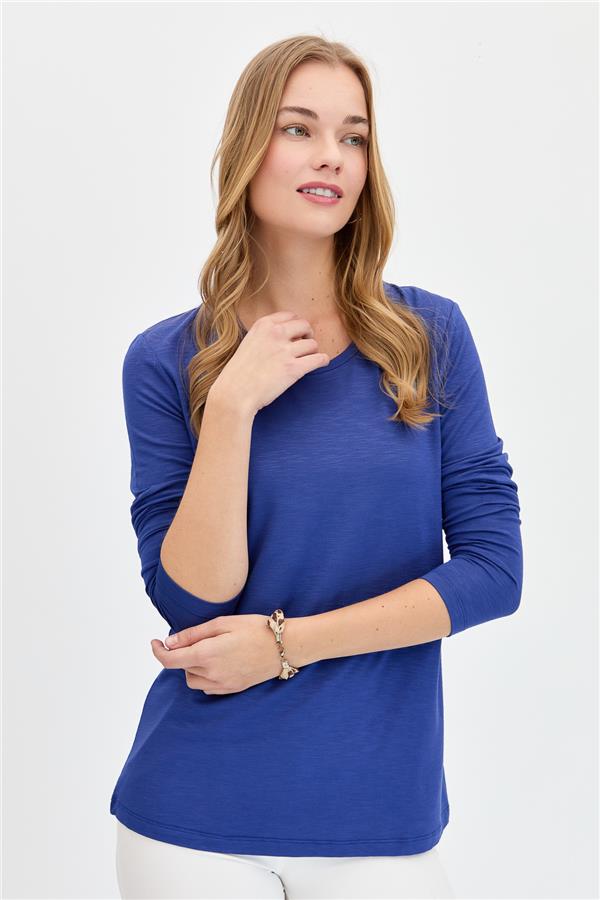 Женская базовая блузка из чесаного хлопка с круглым вырезом