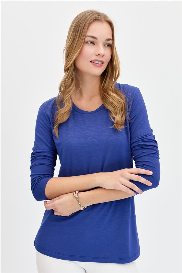 Женская базовая блузка из чесаного хлопка с круглым вырезом