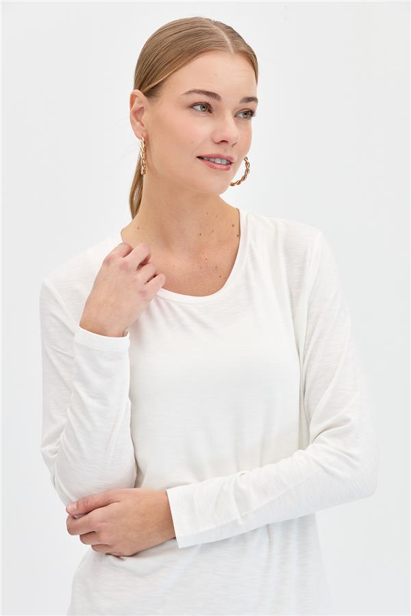 Женская базовая блузка из чесаного хлопка с круглым вырезом