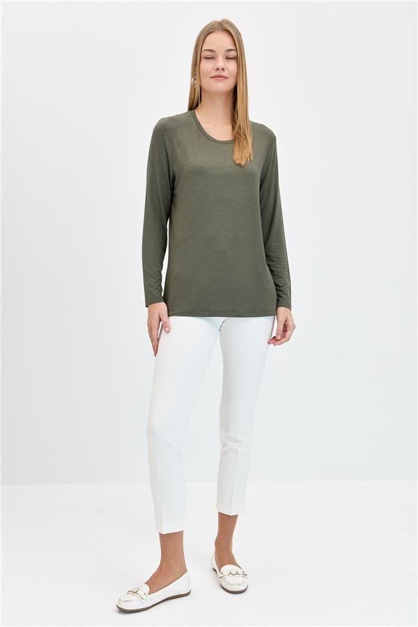 Женская базовая блузка из чесаного хлопка с круглым вырезом