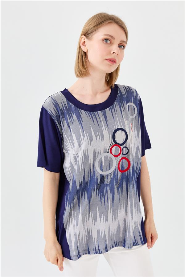 Женская хлопковая футболка с рисунком кольца темно синяя