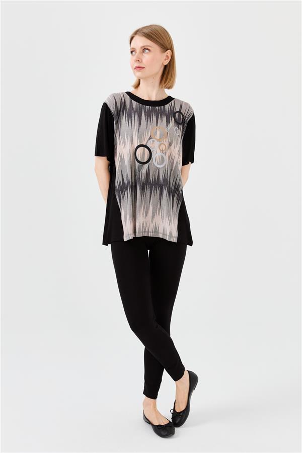 Женская хлопковая футболка с рисунком кольца черная