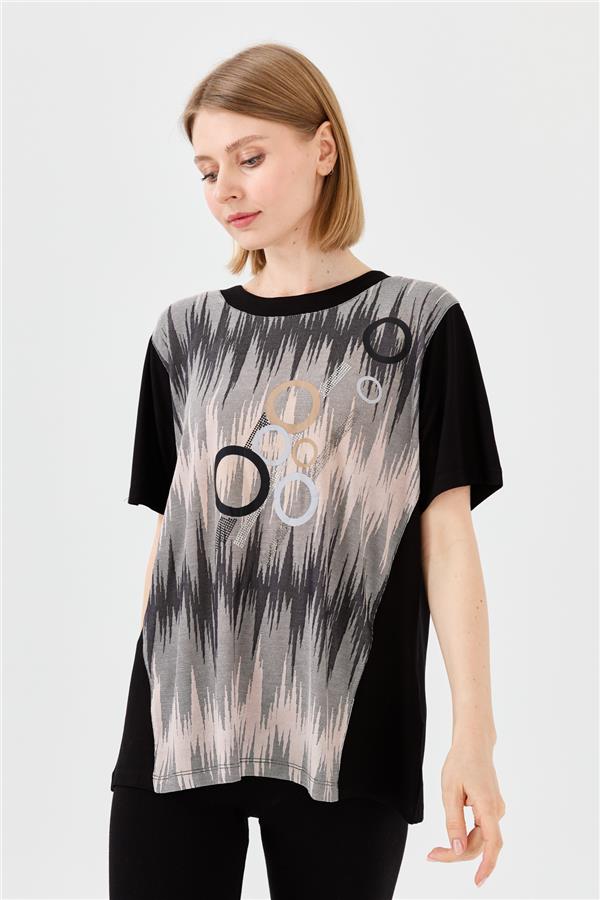 Женская хлопковая футболка с рисунком кольца черная