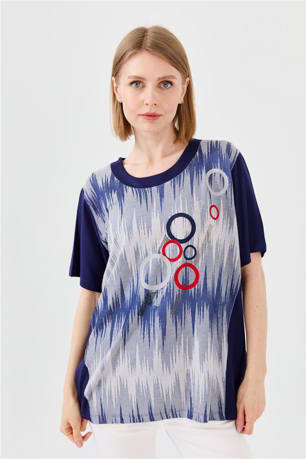 Женская хлопковая футболка с рисунком кольца темно синяя
